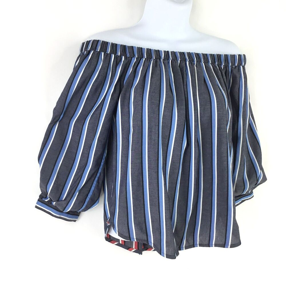 Express Reversible Top Women XS Red White Blue Stripe Off the Shoulder Patriotic - Picture 3 of 13